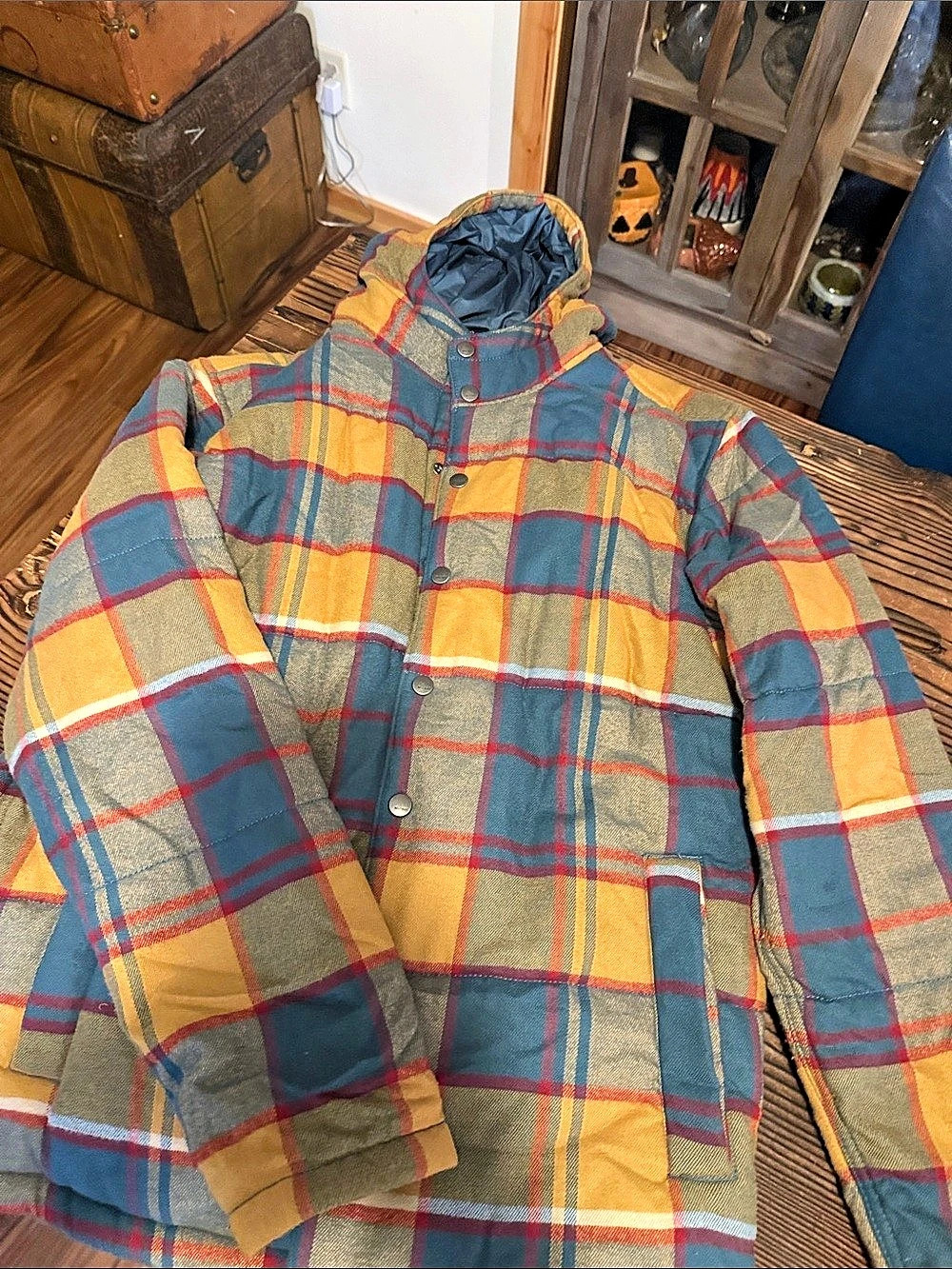 Marmot P#33240 Plaid Primaloft Jacket in Blue & Yellow Small